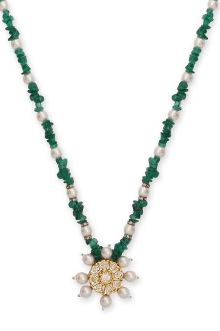 Shop Xago Green Le Damaris Onyx Kundan Embellished Necklace Online at Aza Fashions Shop_Xago_Green Le Damaris Onyx Kundan Embellished Necklace _Online_at_Aza_Fashions