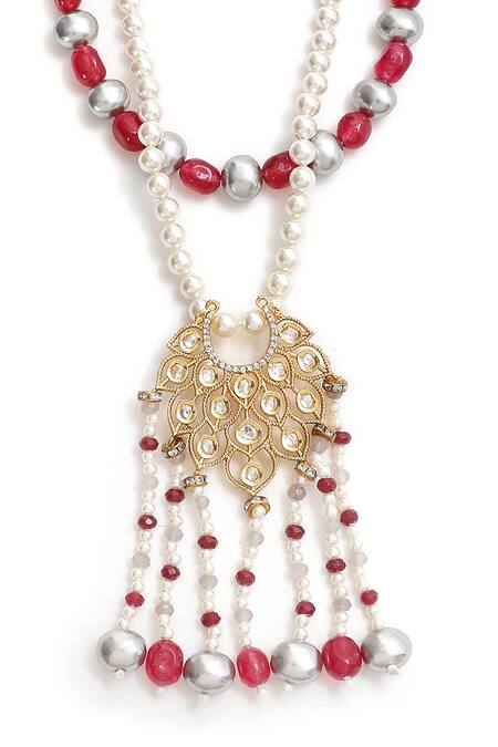 Xago Pink Le Neoma Maharani Layered Necklace Online at Aza Fashions Xago_Pink Le Neoma Maharani Layered Necklace _Online_at_Aza_Fashions