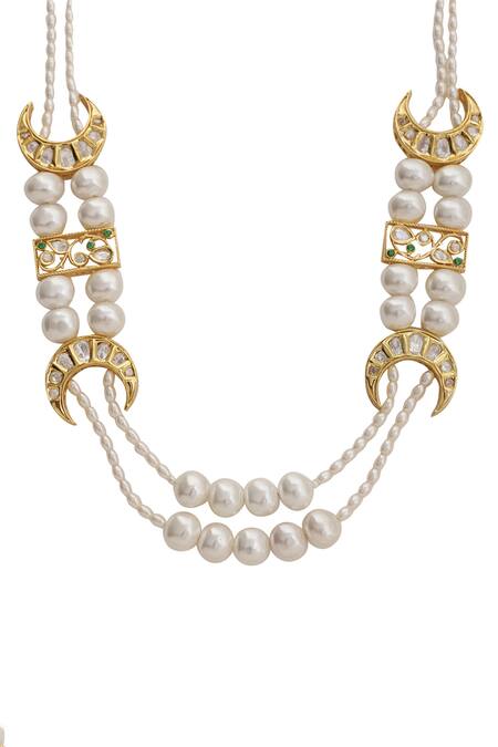 Shop Xago White Le Mateo Mother Of Pearl And Kundan Embellished Necklace Online at Aza Fashions Shop_Xago_White Le Mateo Mother Of Pearl And Kundan Embellished Necklace _Online_at_Aza_Fashions