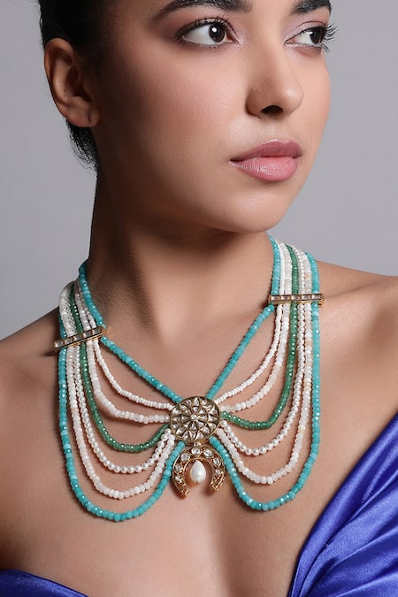 XAGO Le Thalia Onyx & Kundan Multi Layered Necklace 