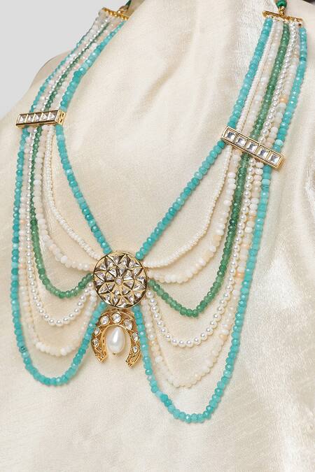 Shop Xago Multi Color Le Thalia Onyx And Kundan Layered Necklace Online at Aza Fashions Shop_Xago_Multi Color Le Thalia Onyx And Kundan Layered Necklace _Online_at_Aza_Fashions