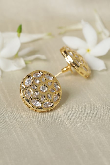 Shop Xago White Diamonds, Stones Le Ronit Bloom Studs at Aza Fashions Shop_Xago_White Diamonds, Stones Le Ronit Bloom Studs _at_Aza_Fashions