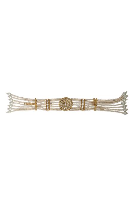 Xago_White Pearls Le Elara Kundan And Phool Bracelet _Online_at_Aza_Fashions
