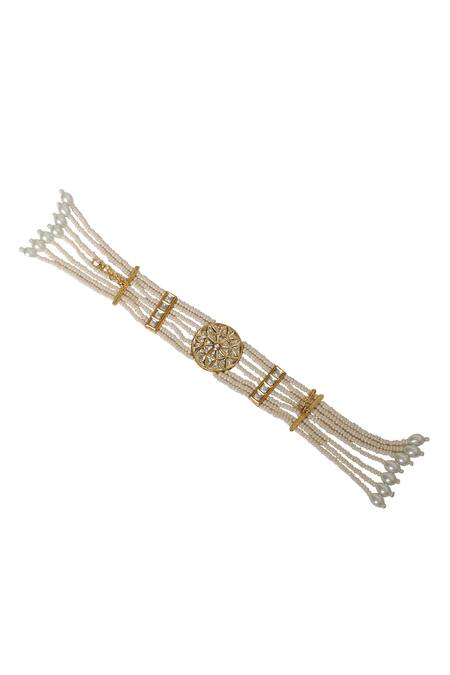 Shop_Xago_White Pearls Le Elara Kundan And Phool Bracelet _Online_at_Aza_Fashions