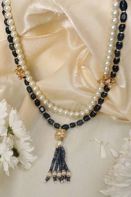 Buy Xago Blue Le Batel Sitara Pearl And Onyx Necklace Online at Aza Fashions Buy_Xago_Blue Le Batel Sitara Pearl And Onyx Necklace _Online_at_Aza_Fashions