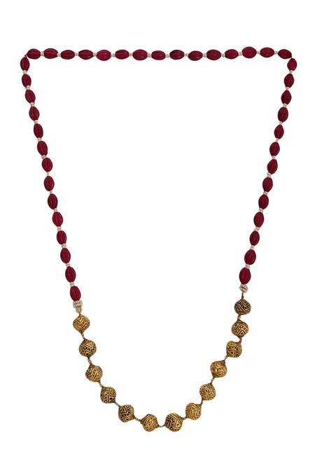 Buy_Xago_Red Le Damon Bead Embellished Long Necklace _Online_at_Aza_Fashions