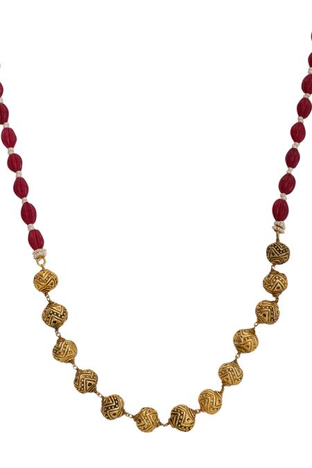 Shop_Xago_Red Le Damon Bead Embellished Long Necklace _Online_at_Aza_Fashions