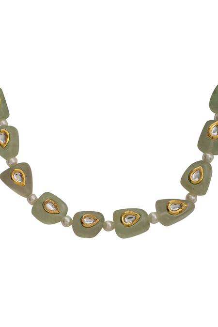 Xago_Green Le Adina Quartz And Kundan Embellished Long Necklace _Online_at_Aza_Fashions