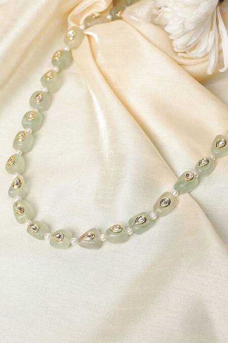 Shop Xago Green Le Adina Quartz And Kundan Embellished Long Necklace Online at Aza Fashions Shop_Xago_Green Le Adina Quartz And Kundan Embellished Long Necklace _Online_at_Aza_Fashions