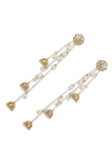 Shop_Xago_White Le Anetheia Pearl And Kundan Embellished Long Jhumkas _Online_at_Aza_Fashions