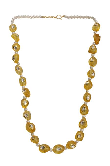 Xago_Yellow Le Kalonice Quartz And Kundan Necklace _Online_at_Aza_Fashions