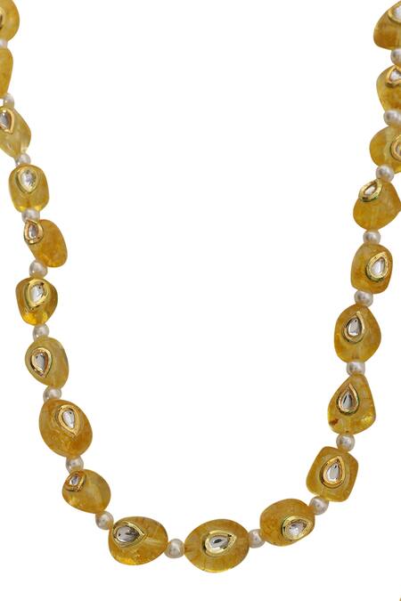 Buy_Xago_Yellow Le Kalonice Quartz And Kundan Necklace _Online_at_Aza_Fashions