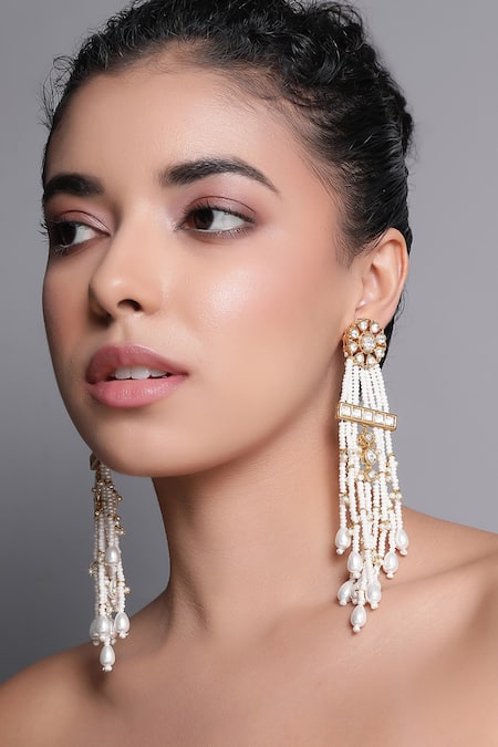 XAGO Le Adhrit Floret Pearl & Kundan Embellished Danglers 