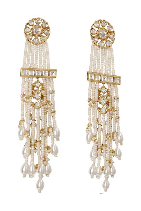 Buy Xago White Pearls, Gota Patti Le Adhrit Floret And Kundan Embellished Danglers Online at Aza Fashions Buy_Xago_White Pearls, Gota Patti Le Adhrit Floret And Kundan Embellished Danglers _Online_at_Aza_Fashions
