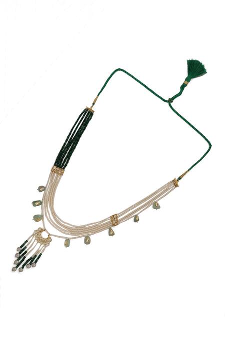 Buy_Xago_Green Le Eos Pearl And Quartz Embellished Layered Necklace _Online_at_Aza_Fashions