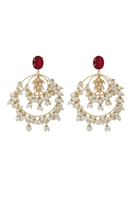 Xago_Red Pearls, Stones Le Avyay Chandbalis _Online_at_Aza_Fashions
