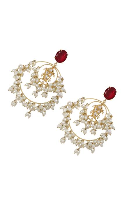 Buy_Xago_Red Pearls, Stones Le Avyay Chandbalis _Online_at_Aza_Fashions