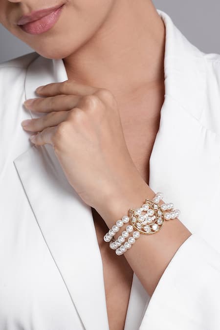 XAGO White Pearls Le Eleonora Chand And Kundan Bracelet 