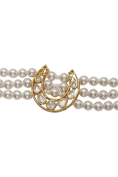Xago_White Pearls, Gota Patti Le Eleonora Chand And Kundan Bracelet _Online_at_Aza_Fashions