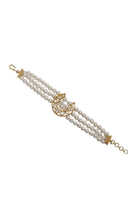 Buy_Xago_White Pearls, Gota Patti Le Eleonora Chand And Kundan Bracelet _Online_at_Aza_Fashions
