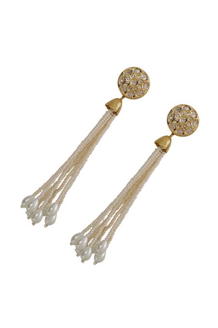 Buy_Xago_White Pearls, Diamonds Le Melpomene And Kundan Chandelier Long Earrings _Online_at_Aza_Fashions