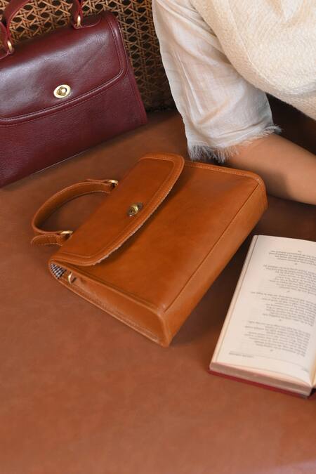 Tan & Loom Brown Plain Mini City Satchel Bag at Aza Fashions Tan & Loom_Brown Plain Mini City Satchel Bag _at_Aza_Fashions