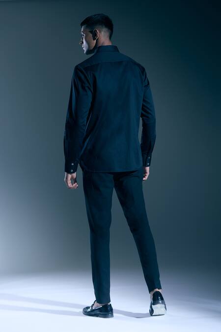 Shop_Rohit Bal_Black Embroidery Bird Shirt _at_Aza_Fashions
