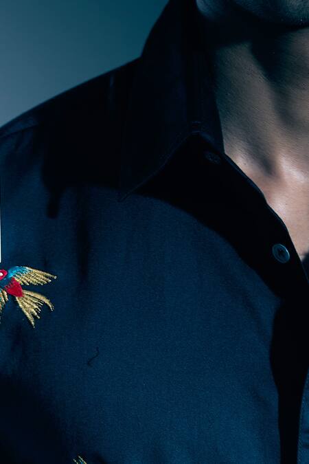 Rohit Bal_Black Embroidery Bird Shirt _Online_at_Aza_Fashions