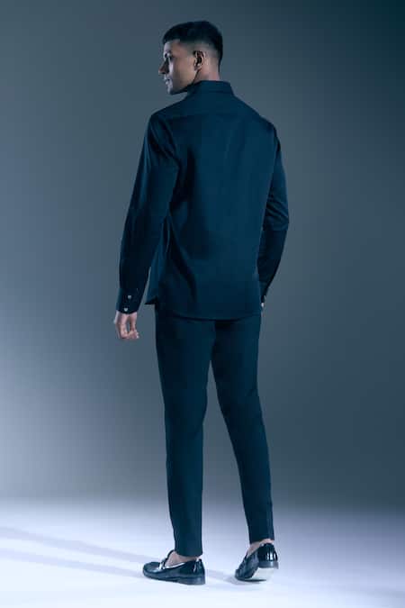 Shop Rohit Bal Black Embroidery Botanic Motif Placed Shirt at Aza Fashions Shop_Rohit Bal_Black Embroidery Botanic Motif Placed Shirt _at_Aza_Fashions