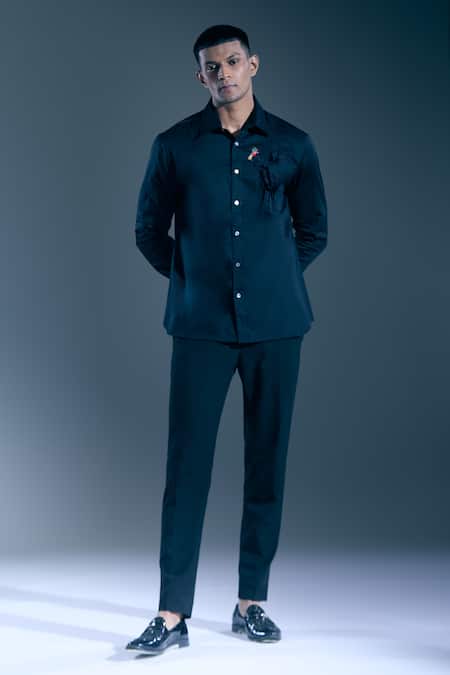 Buy Rohit Bal Black Embroidery Botanic Motif Placed Shirt Online at Aza Fashions Buy_Rohit Bal_Black Embroidery Botanic Motif Placed Shirt _Online_at_Aza_Fashions