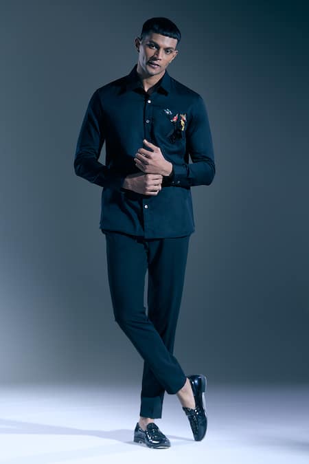 Rohit Bal Placed Botanic Embroidered Shirt 