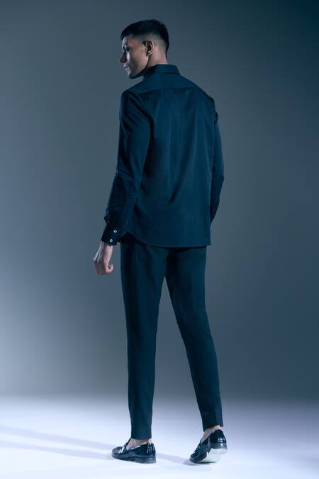 Shop Rohit Bal Black Embroidery Placed Botanic Motif Shirt at Aza Fashions Shop_Rohit Bal_Black Embroidery Placed Botanic Motif Shirt _at_Aza_Fashions