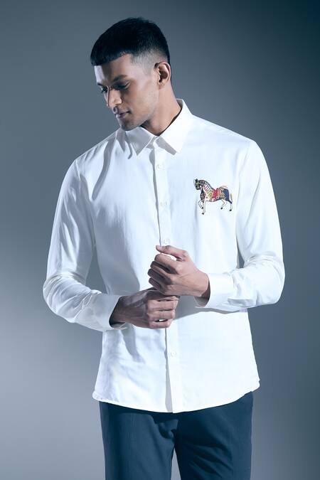 Buy Rohit Bal Ivory Embroidery Placed Horse Motif Shirt Online at Aza Fashions Buy_Rohit Bal_Ivory Embroidery Placed Horse Motif Shirt _Online_at_Aza_Fashions