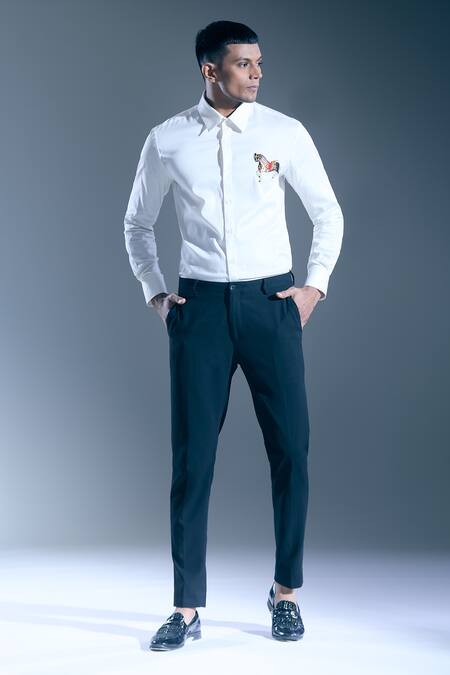 Rohit Bal Ivory Embroidery Placed Horse Motif Shirt at Aza Fashions Rohit Bal_Ivory Embroidery Placed Horse Motif Shirt _at_Aza_Fashions