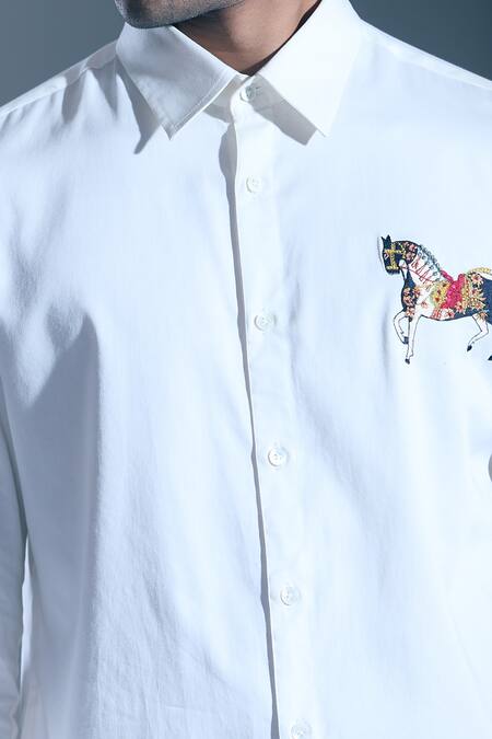 Buy Rohit Bal Ivory Embroidery Placed Horse Motif Shirt Buy_Rohit Bal_Ivory Embroidery Placed Horse Motif Shirt