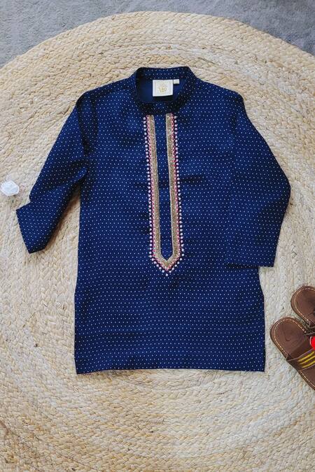 Shop_Byb Premium_Blue Linen, Cotton Zari, Lace Zardosi Embroidered Straight Kurta With Pyjama _at_Aza_Fashions