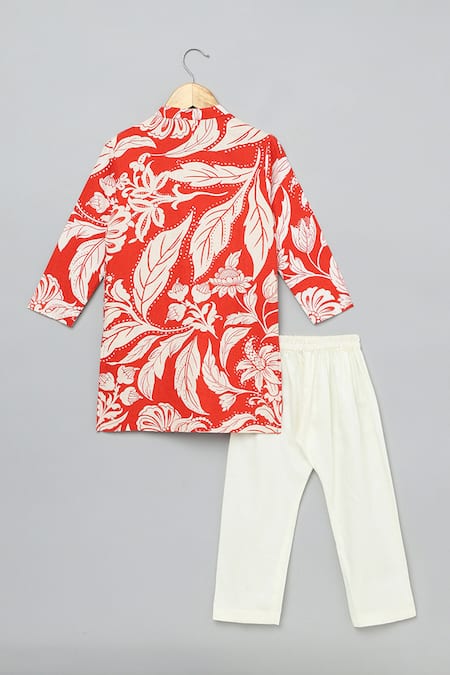 Shop Byb Premium Orange Linen, Cotton Embroidery, Beads Floral Print Straight Kurta With Pyjama at Aza Fashions Shop_Byb Premium_Orange Linen, Cotton Embroidery, Beads Floral Print Straight Kurta With Pyjama _at_Aza_Fashions