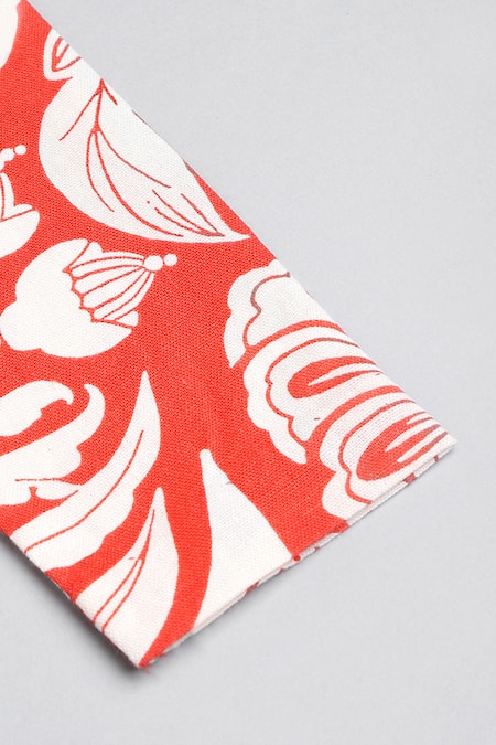 Byb Premium_Orange Linen, Cotton Embroidery, Beads Floral Print Straight Kurta With Pyjama _at_Aza_Fashions