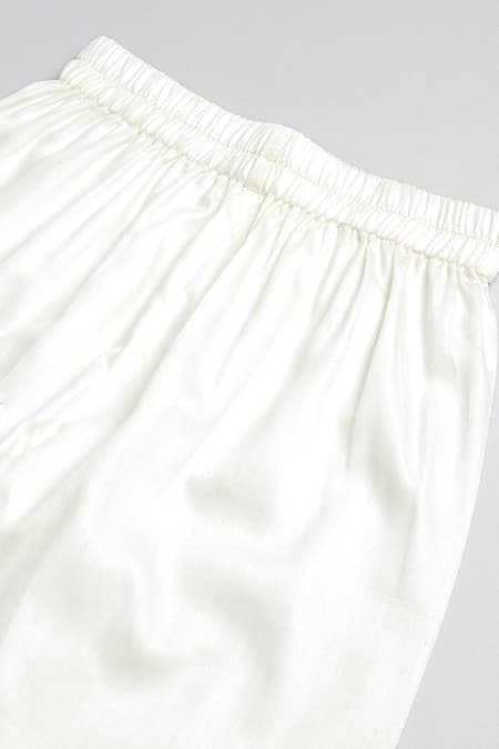 Buy_Byb Premium_Orange Linen, Cotton Embroidery, Beads Floral Print Straight Kurta With Pyjama 