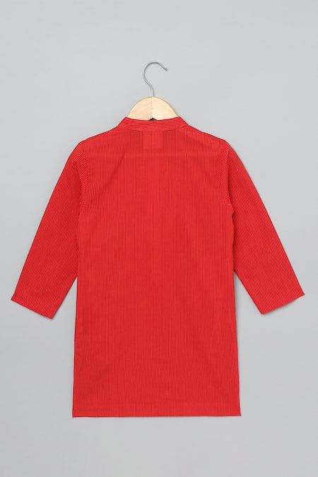 Byb Premium_Red Cotton Gota Patti, Pearls, Embroidery Floral Bundi And Kurta Set _Online_at_Aza_Fashions