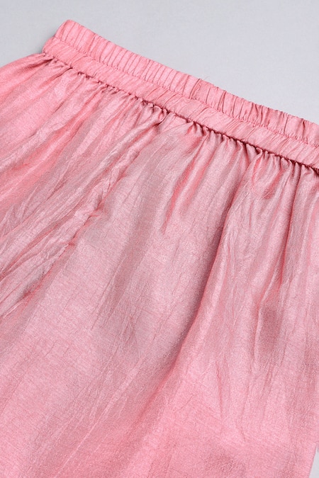 Byb Premium_Pink Cotton, Denim Beads, Zari, Cut Work Floral Embroidered Bundi And Kurta Set _Online_at_Aza_Fashions