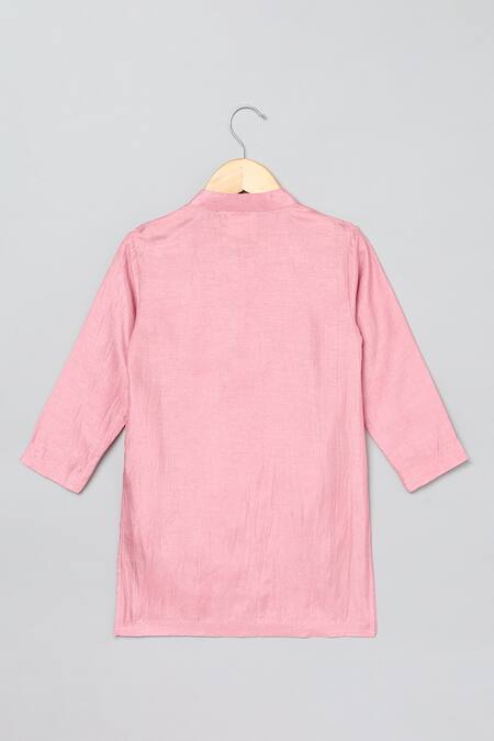 Buy_Byb Premium_Pink Cotton, Denim Beads, Zari, Cut Work Floral Embroidered Bundi And Kurta Set _Online_at_Aza_Fashions