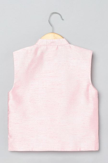 Buy_Byb Premium_Pink Cotton, Denim Beads, Zari, Cut Work Floral Embroidered Bundi And Kurta Set 