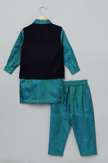 Shop_Byb Premium_Black Velvet, Silk Satin Sequins, Beads, Pearls Floral Embroidered Bundi Set _at_Aza_Fashions