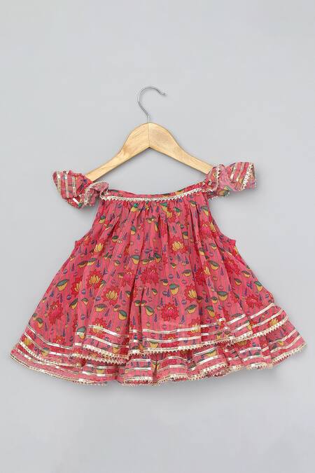 Byb Premium_Pink Cotton, Georgette Embroidery, Gota Floral Flared Kurta With Dhoti Pant _Online_at_Aza_Fashions