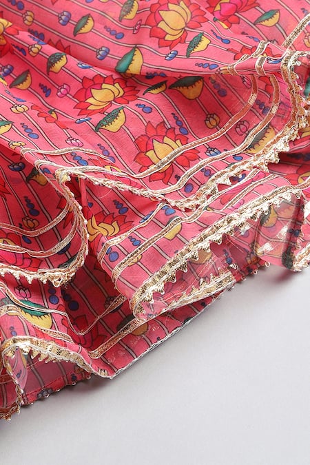 Byb Premium_Pink Cotton, Georgette Embroidery, Gota Floral Flared Kurta With Dhoti Pant _at_Aza_Fashions