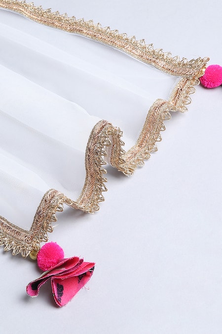 Byb Premium_Pink Cotton, Chiffon Tassels, Lace Floral Gota Embroidered Lehenga Set _Online_at_Aza_Fashions