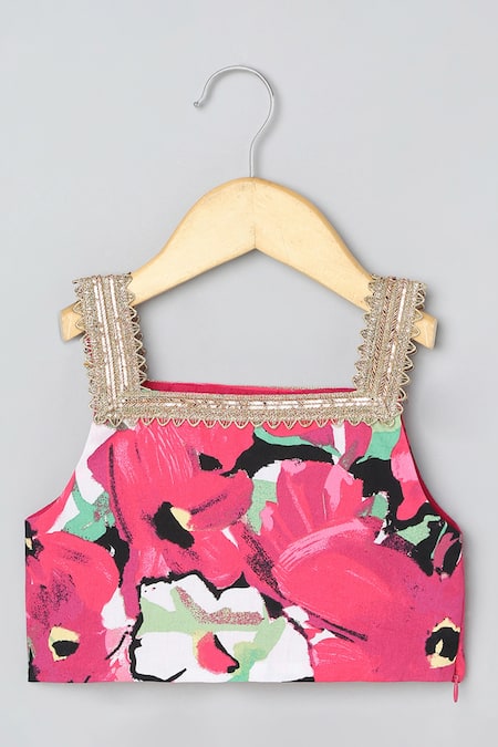 Buy_Byb Premium_Pink Cotton, Chiffon Tassels, Lace Floral Gota Embroidered Lehenga Set _Online_at_Aza_Fashions