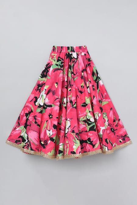 Shop_Byb Premium_Pink Cotton, Chiffon Tassels, Lace Floral Gota Embroidered Lehenga Set _Online_at_Aza_Fashions