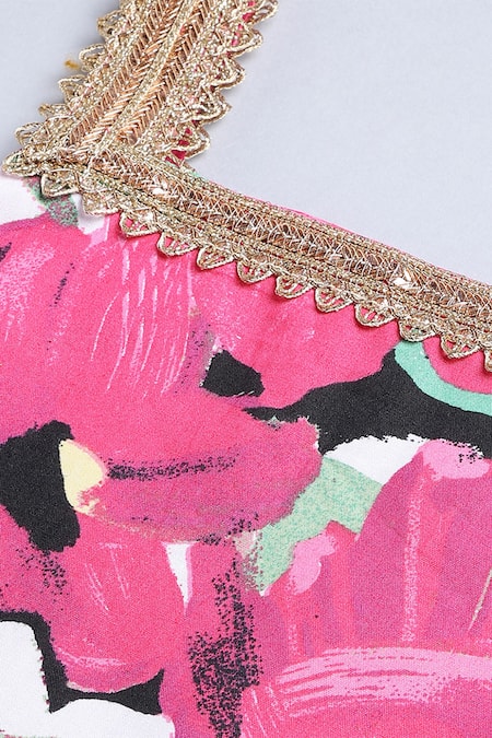 Buy_Byb Premium_Pink Cotton, Chiffon Tassels, Lace Floral Gota Embroidered Lehenga Set 